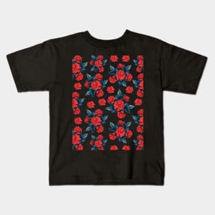 Beautiful Roses Floral Pattern - Red and Black Kids T-Shirt